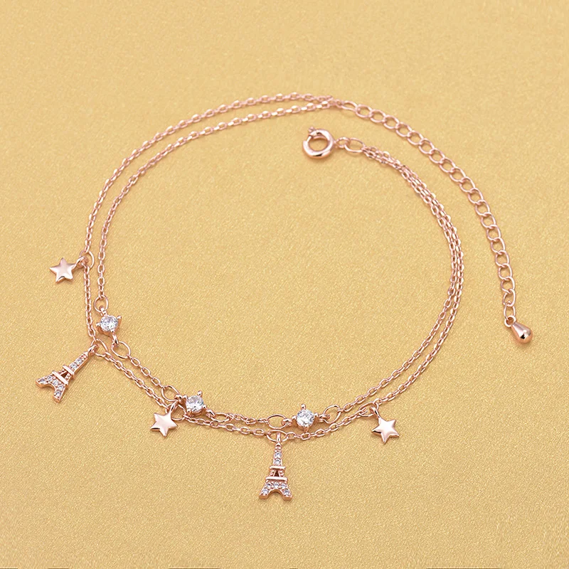 Высококачественные браслеты на ногу в Корейском стиле из розового золота со