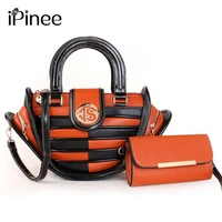 ipinee womens pu leather hand bags panelled handbags set 2 with lady clutch purse vintage shoulder bag large totes and wallets