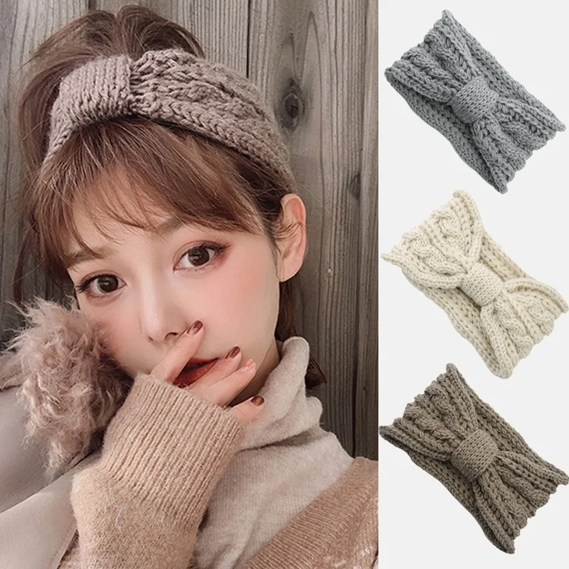 

Headbands INS Net Red Wide Edge Bow Head with Wool Knitting Hair Band Retro Woven Hair Decoration Chic Face Wash Head Cover 428