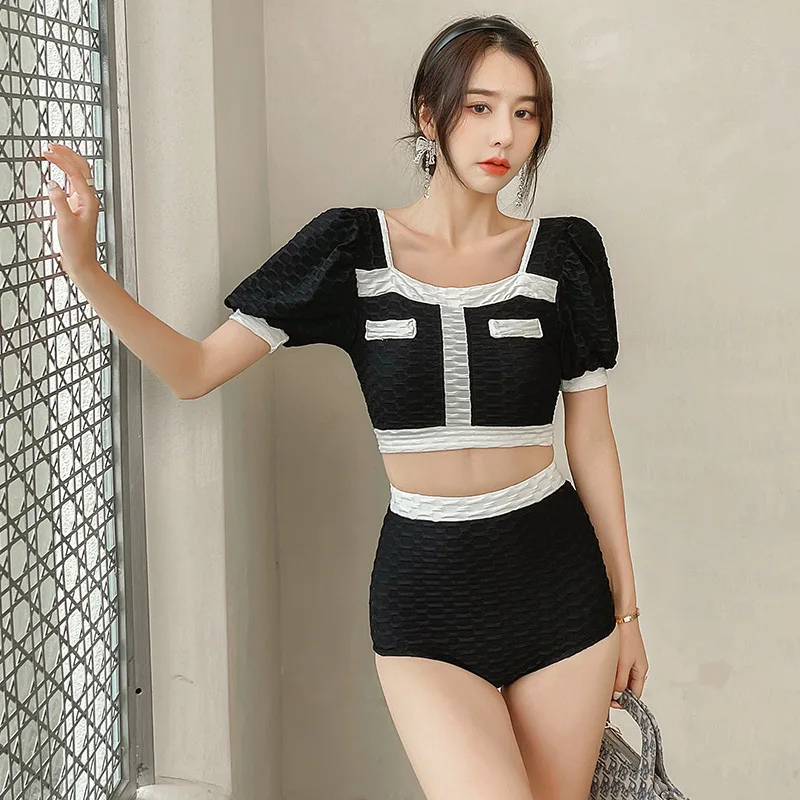 

Korean Swimsuit 1 Piece Women 2021 Beachwear One For Suit New Fund Bikini Korea Ins Bubble Hot Bathing Print Polyester Sierra