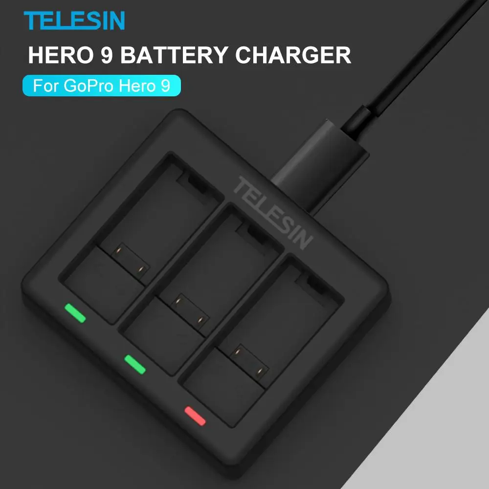 

3 Ways Battery Charger With LED Light Charging Box for GoPro Hero 9 Black Action Camera Battery Accessories