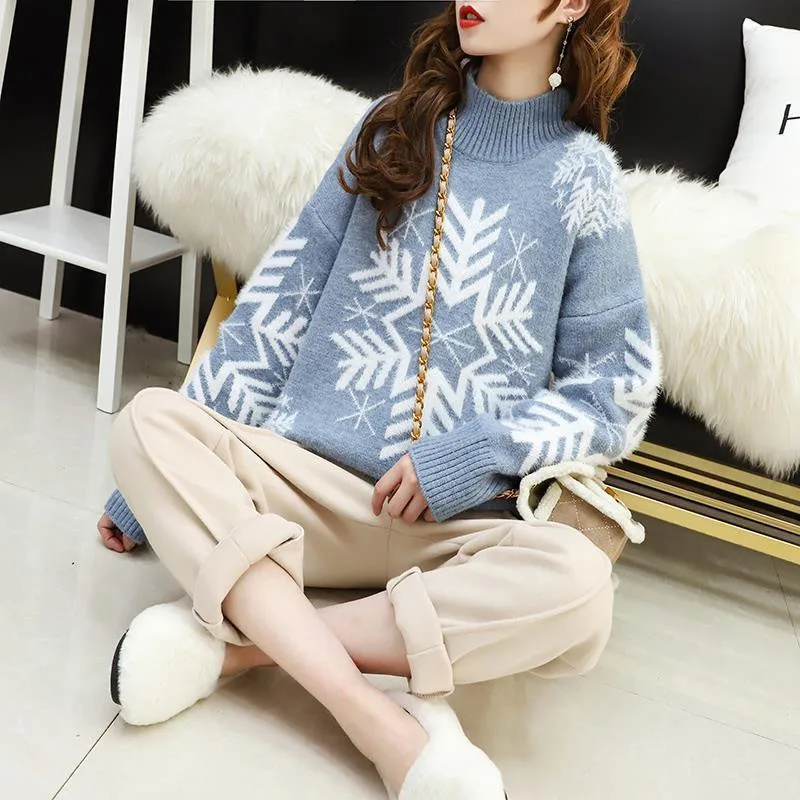 Half-neck Sweater Female Loose Head Lazy Style New Autumn And Winter Christmas Red Casual Plus Size | Женская одежда