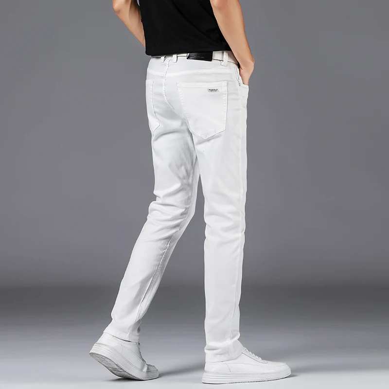 Брюки мужские прямые из денима модные повседневные штаны Slim fit Стрейчевые белые