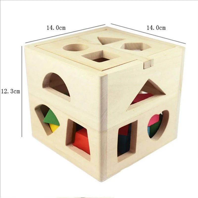 Rompecabezas 3D de madera para ni&ntilde;os, juguetes de aprendizaje, Caja de Inteligencia de 13 agujeros, forma geom&eacute;trica, juego de bloques de construcci&oacute;n de geometr&iacute;a, juego de costura cognitiva-4