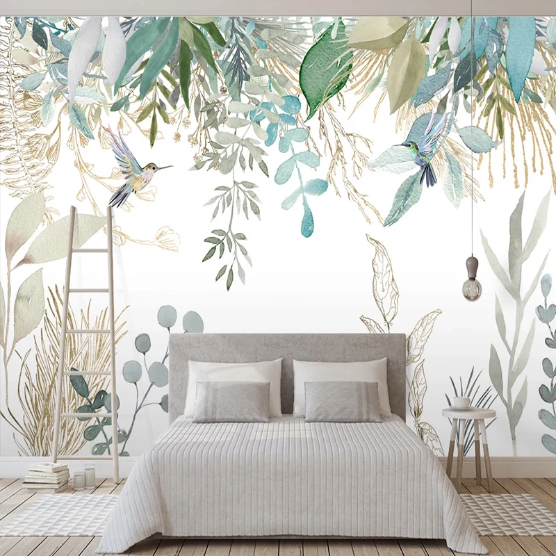 

Photo Wallpaper Modern Hand-painted Tropical Plant Leaves Flowers And Birds Murals Living Room Bedroom Waterproof Wall Painting