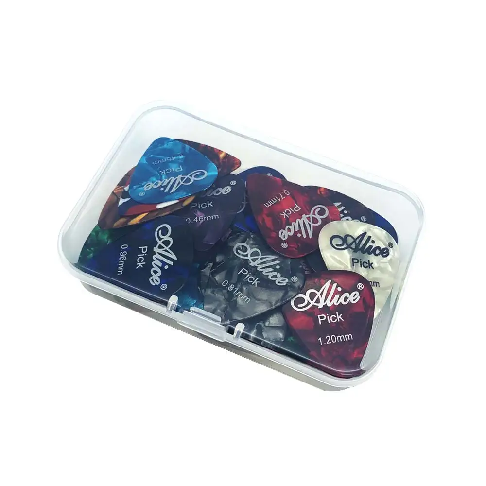 Mixed 40 штук гитара Alice pick s с ящиком для хранения длительный срок службы медиатор Bass pick Druable толщина материала. 46. 71. 81. 96 1,2 1,5 мм - Color: Mixed