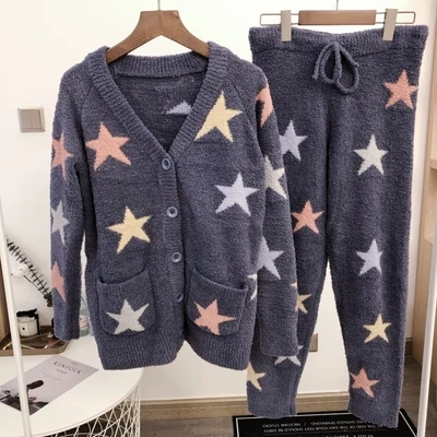 

Japanese style cozy soft yarn knitted women sleepwear five stars night gown pajamas homewear loungewear