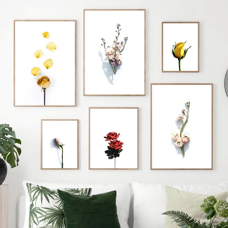 Современная желтая розовая красная роза цветок холст живопись бутон цветение