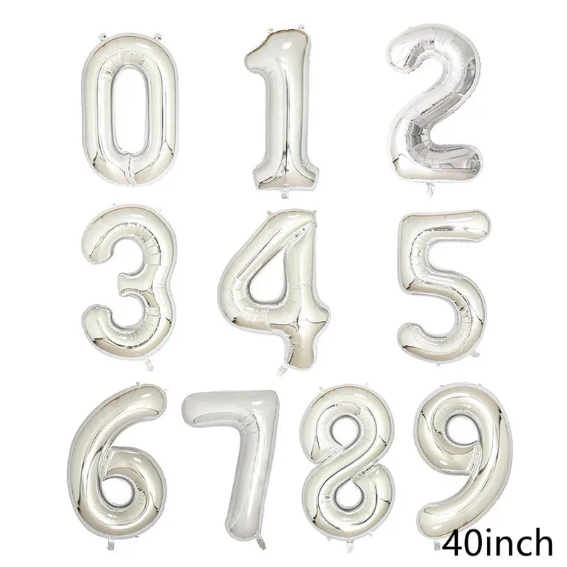 Корона, 32/40 дюймов, номер, серебряный шар из алюминиевой фольги, для детей от 0 до 9 лет, для мальчиков и девочек, для новорожденных, для дня рождения, шар, украшение для детского душа