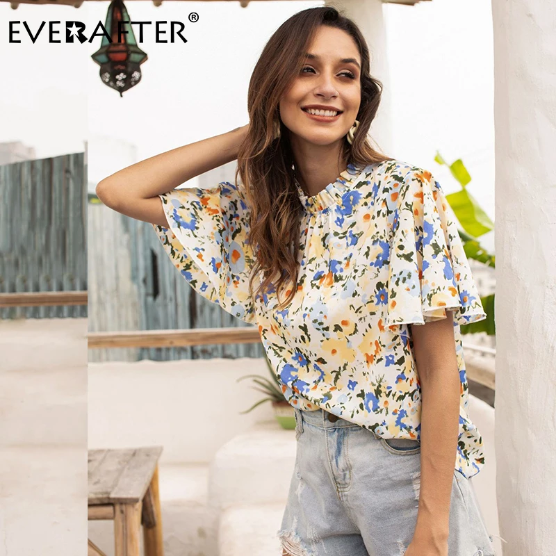Женская блузка с принтом EVERAFTER разноцветная Свободная рубашка