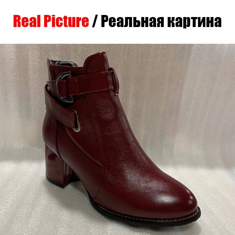 

DoraTasia Women Ankle Boots Chunky Heels Buckle Shoes Woman Winter Add Fur Warm Shoes Female Chelsea Boots 2019 Large Size 31-48