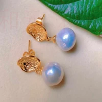 beautiful natural white round fresh water pearl gold ear stud gift freshwater ear stud women fashion christmas fools day