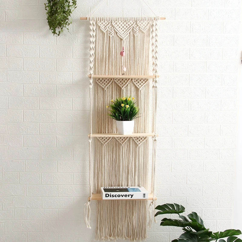 

Nordic Bohemian Long Tassel Tapestry Storage Rack Hand-woven Mural Wall Hanging Decorative Crafts for Living Room Decoration