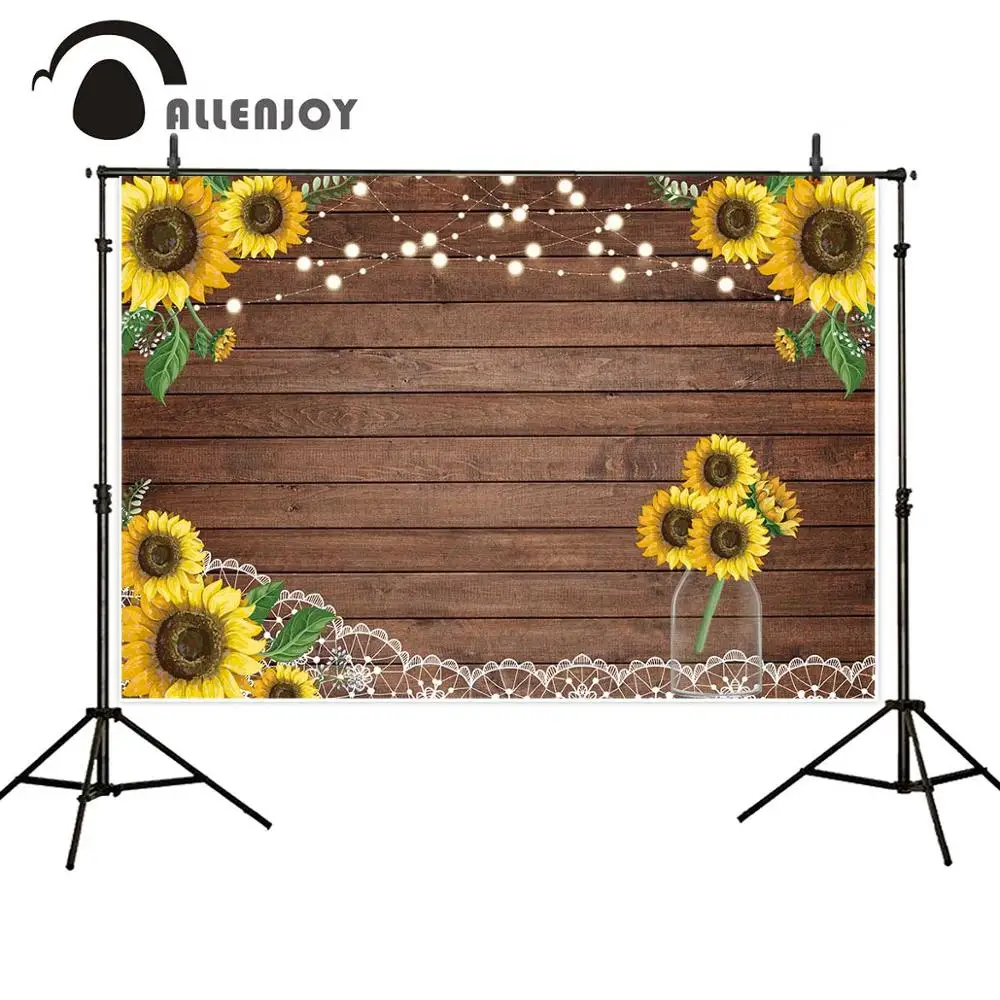 

Allenjoy Sunflower Backdrop Bridal Shower Rustic Wooden Board Wall Wedding photocall boda Birthday Party Photography Background