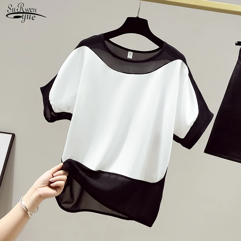 

2022 White Blouse Short Sleeve Women Blouses Plus Size Tops Summer Blusas Mujer De Moda Chiffon Womens Tops and Blouses 14855