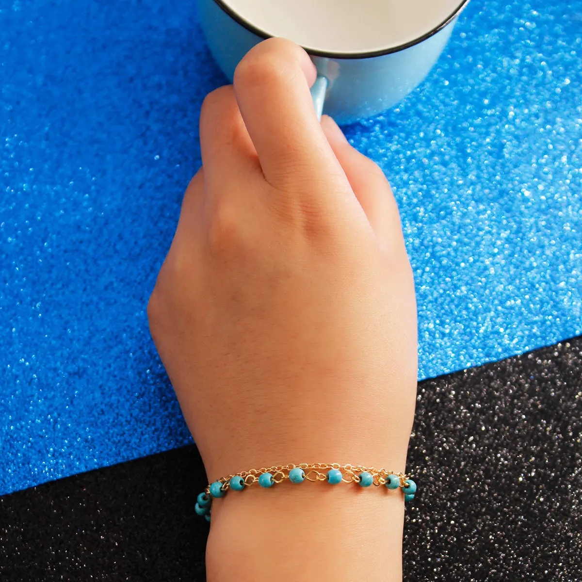 Тренд золотой цвет простой браслет из бисера и камня Женский металлический