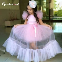 illusion tulle girl princess dress puffy sleeves pink girl birthday dress christmas party dress robe de princesse