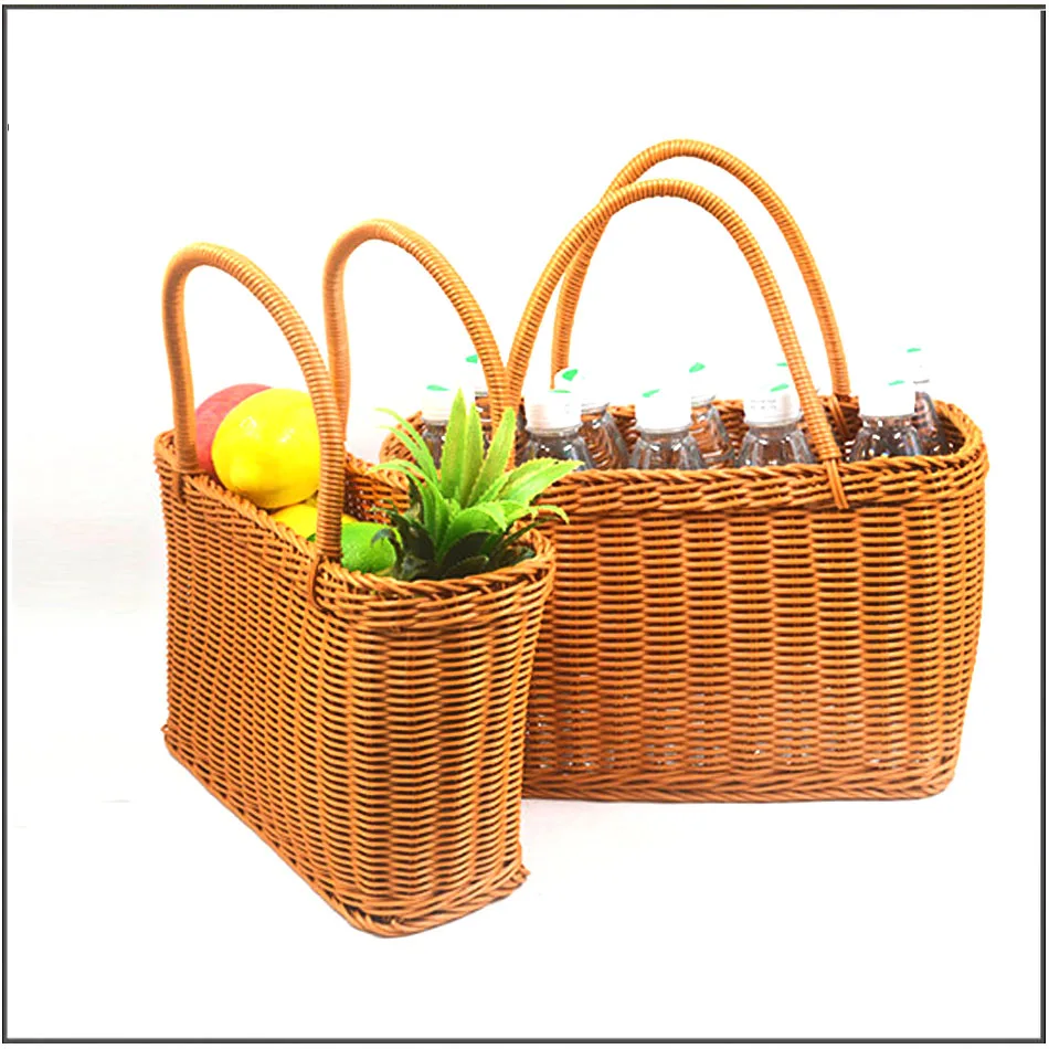 

Rattan woven hand basket picnic fruit and vegetable basket hand woven home storage shopping basket gift basket