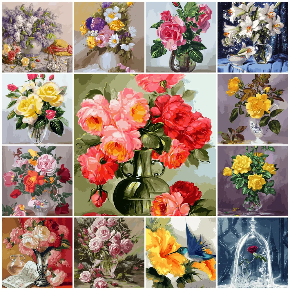 

Painting By Numbers Flower VA-2014 Kit Frameless Painting With Numbers 28-Colors Picture Artworks Level:3 Stars