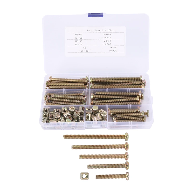

100Pcs M6 40/50/60/70/80Mm Crib Screw Hardware Replacement Kit, Hexagon Socket Head Screw Screw for Furniture Crib