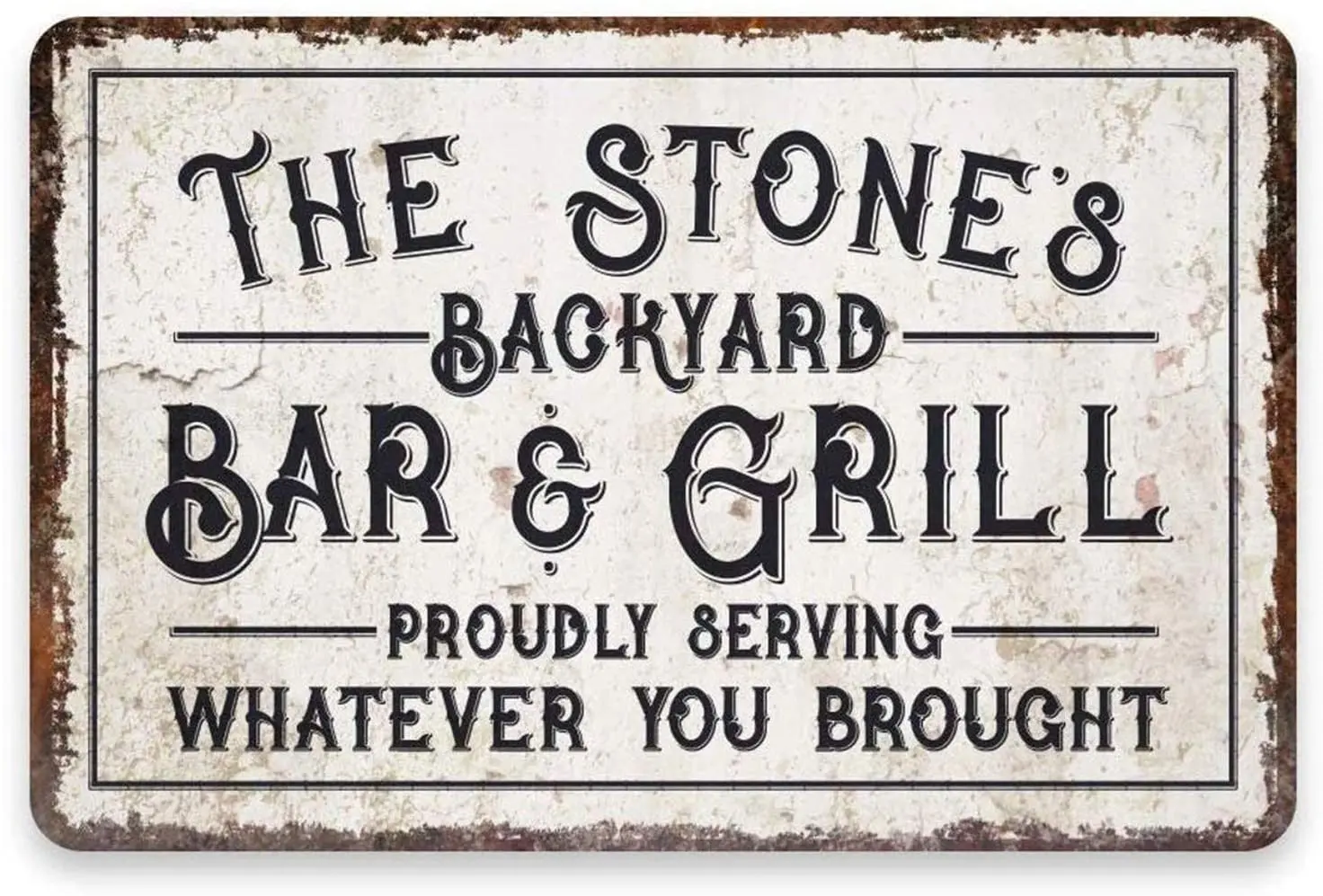

Personalized Backyard Bar and Grill Metal Sign Vintage Distressed Look Custom Signs for Bar Decor Proudly Serving Whatever You