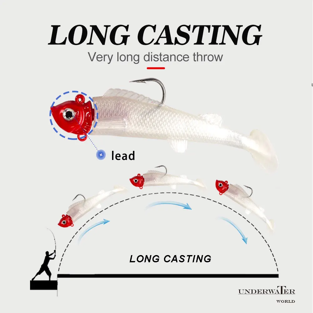 Приманка для рыбалки T-Tail с грузом и мягким хвостом, имитирующая существо, весом 9/16 грамма, с одинарной крючком для ловли морского окуня и щуки на океанском судне.