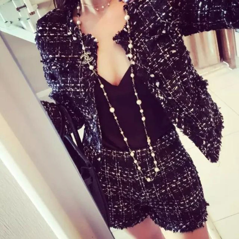 2019 осенне зимний новый корейский женский костюм из двух предметов твидовые шорты