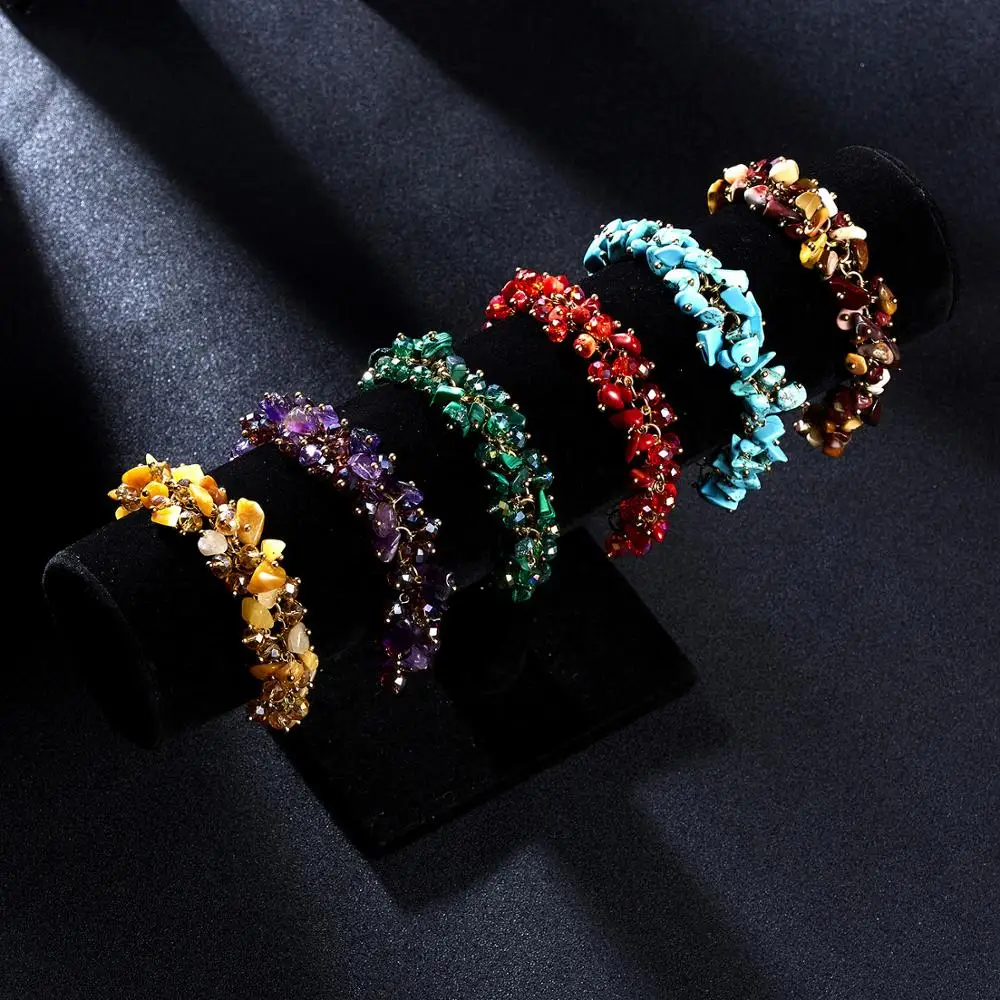 

1 pc Colorful Natural Crystal Stone Chipped Raw Bracelet Women Quartz Bangle Lucky Jewelry New Fashion Jewelry Accessories