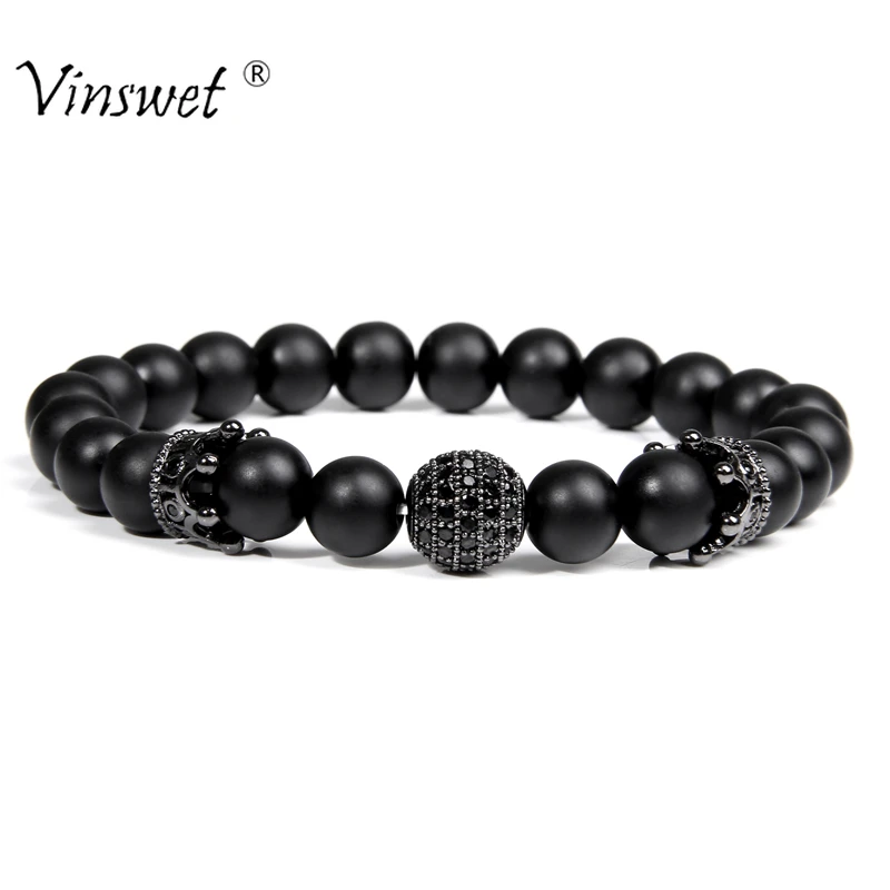 Браслеты с бусинами для мужчин и женщин черные Ониксовые амулетные браслеты