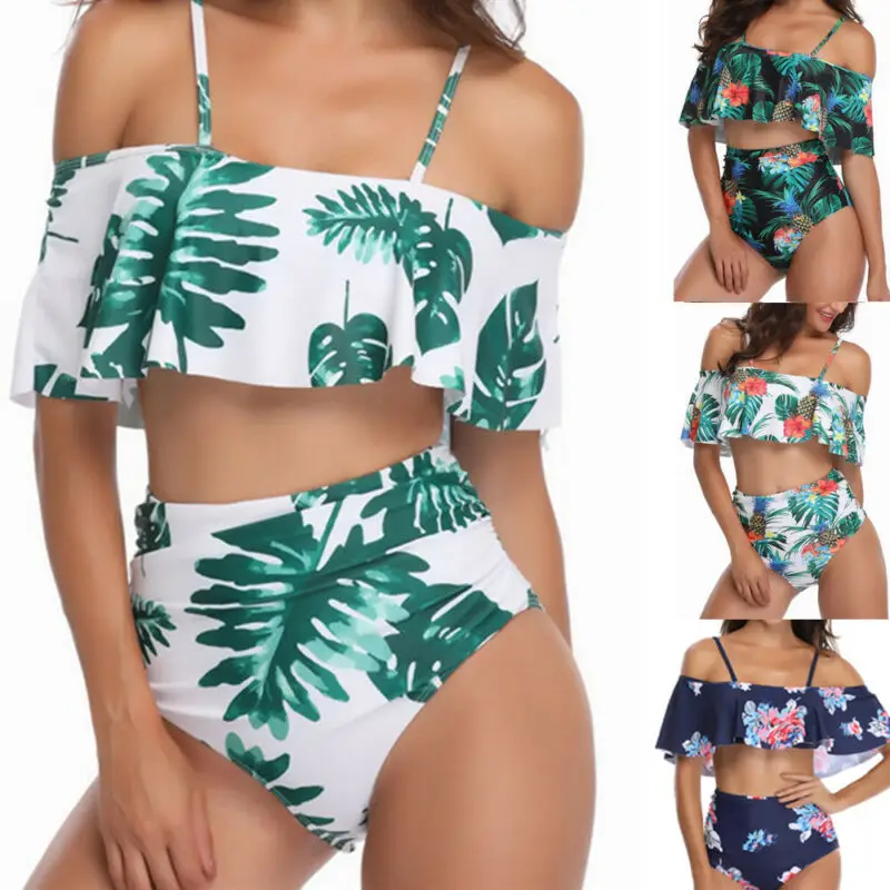Plus Size Ruffles Women Summer Bikini Set Floral Push Up Monokini Swimsuit Ladies 2 Pieces Beach Bathing Suit Swimwear S-XXL |