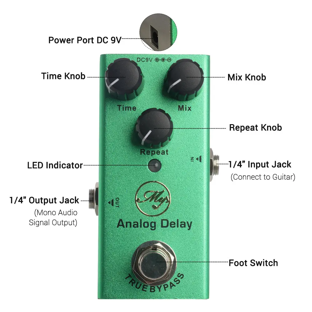 

Analog Delay Guitar Effect Pedal with ABS Control Knobs Mini Single Pedal Guitar Pedal for Electric Guitars DC 9V Dark Green new