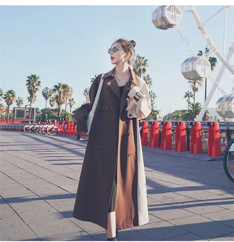 Ветровка женская двубортная тонкая длинная в британском стиле с поясом W2195 осень