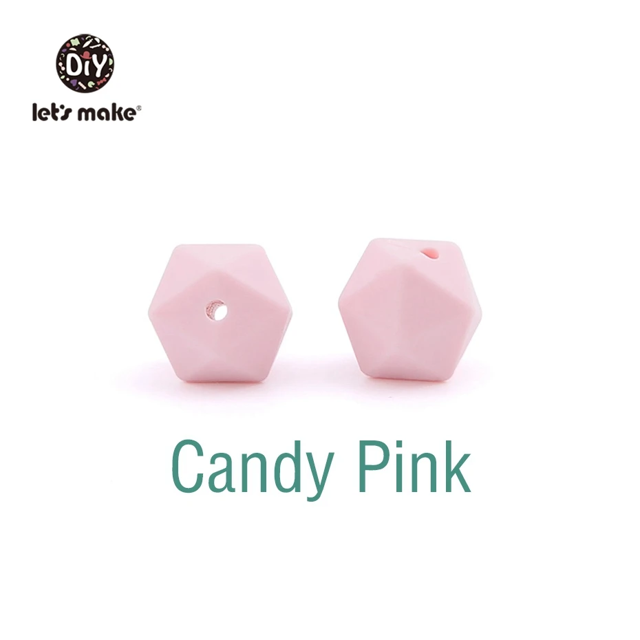Candy Pink Let's Make 10 шт. 14 мм Силиконовые Бусины шестиугольник Bpa Бесплатно Силиконовый Прорезыватель Diy Прорезыватель для зубов Детские Жевательные Аксессуары Детские Прорезыватели - Цвет: Candy Pink
