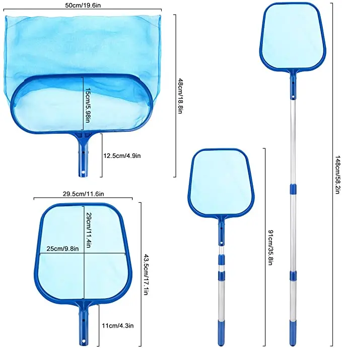 

Swimming Pool Skimmer with Aluminum Telescopic Pole Fine Mesh Pool Leaf Net Shallow Net Cleaning Kit Accessories for Pools