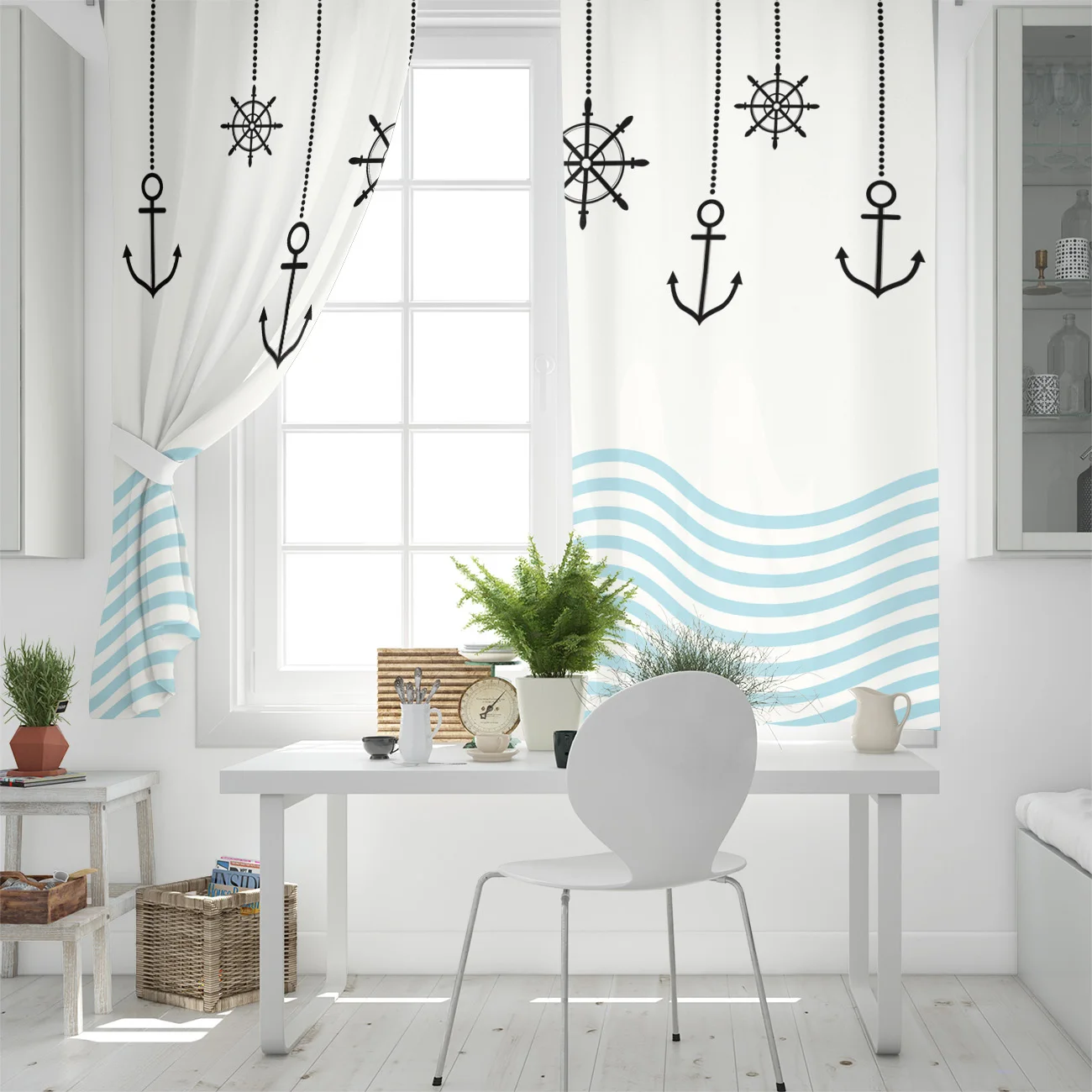 Морские мотивы волны якоря Biackout оконная занавеска s для гостиной кухонная