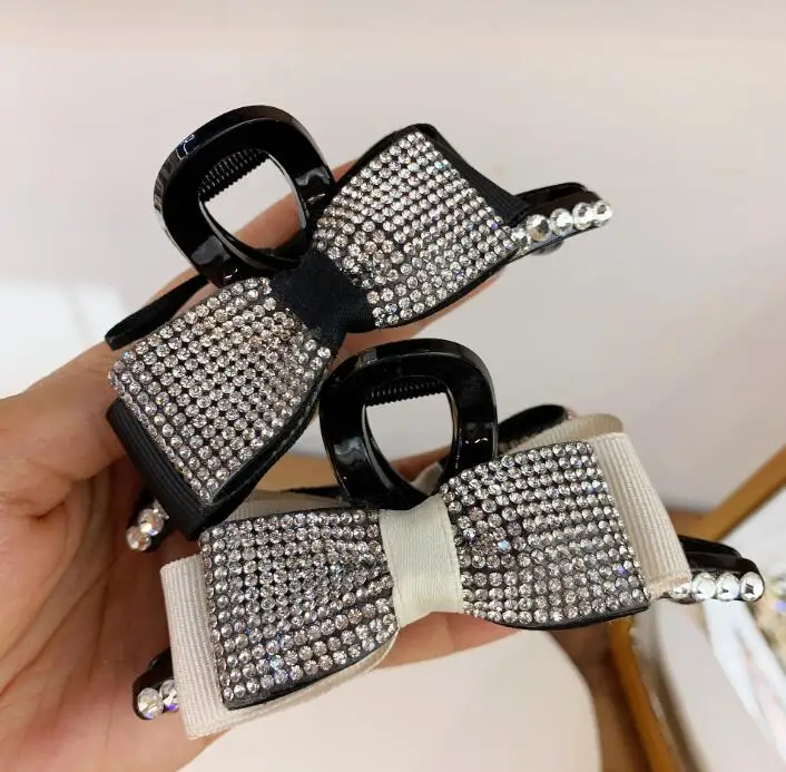 

2021 new hairpin women summer catch clip bow full rhinestone texture back head catch French ladies hair clip