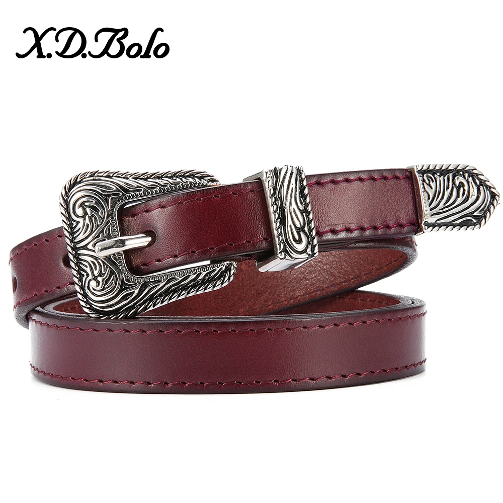 XDBOLO Retro Women Belts Black Genuine Leather Waist Belts Woman Cowskin Female Belts Alloy Pin Buckle Belt for Women Luxury