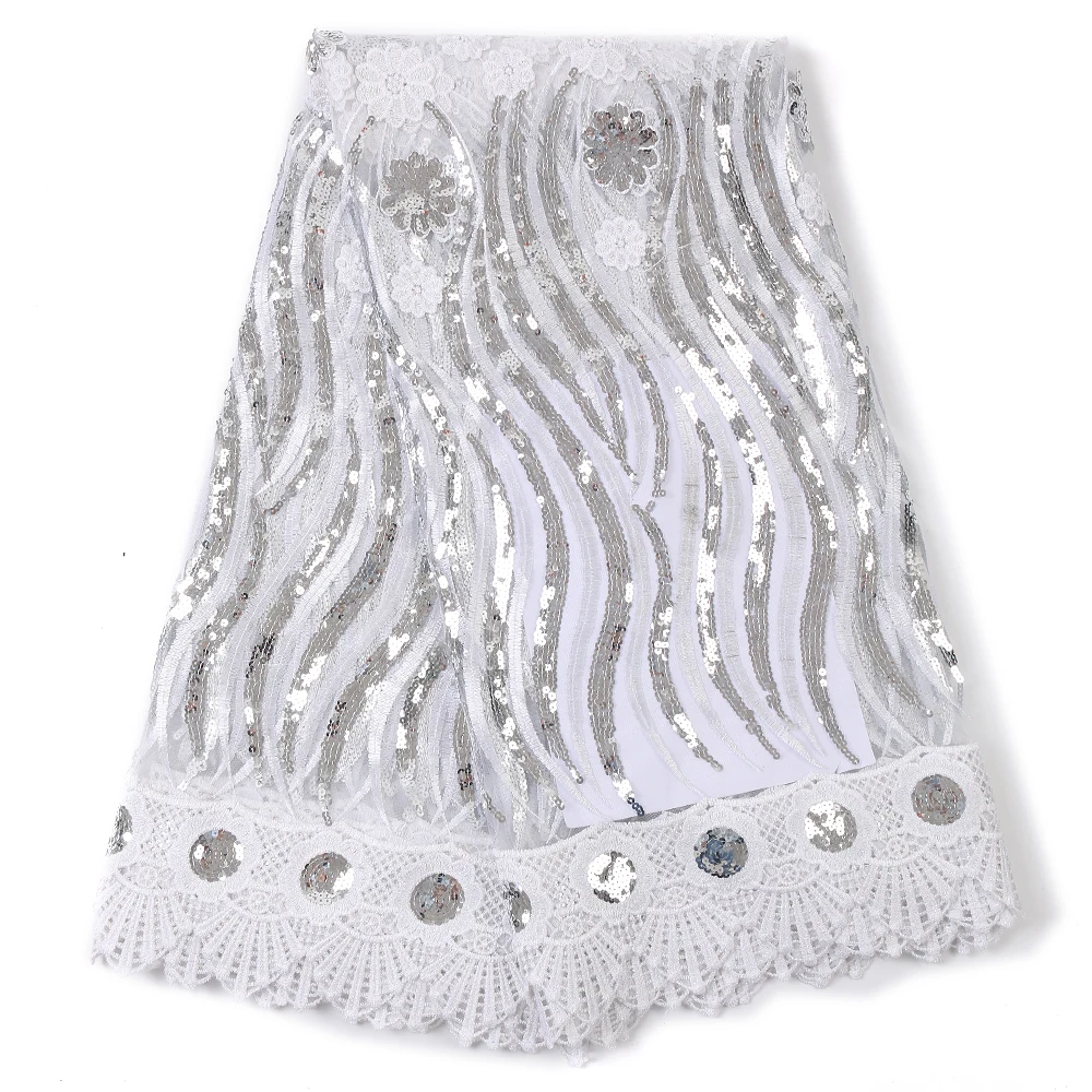 

PGC White French Sequins Tulle Lace Fabric 2021 High Quality Lace African Lace Fabric Lace Material For Evening Party YA4021B-1