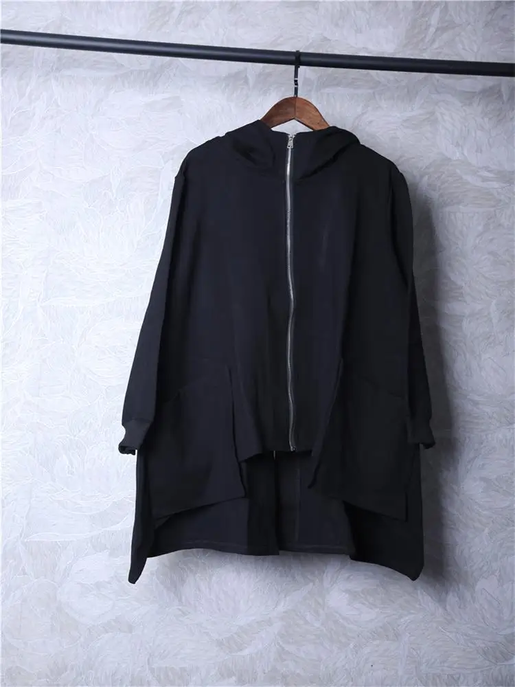 Men's Long Sleeve Windbreaker Autumn New Dark Personality Hooded Dovetail Design Medium Long Zipper Windbreaker