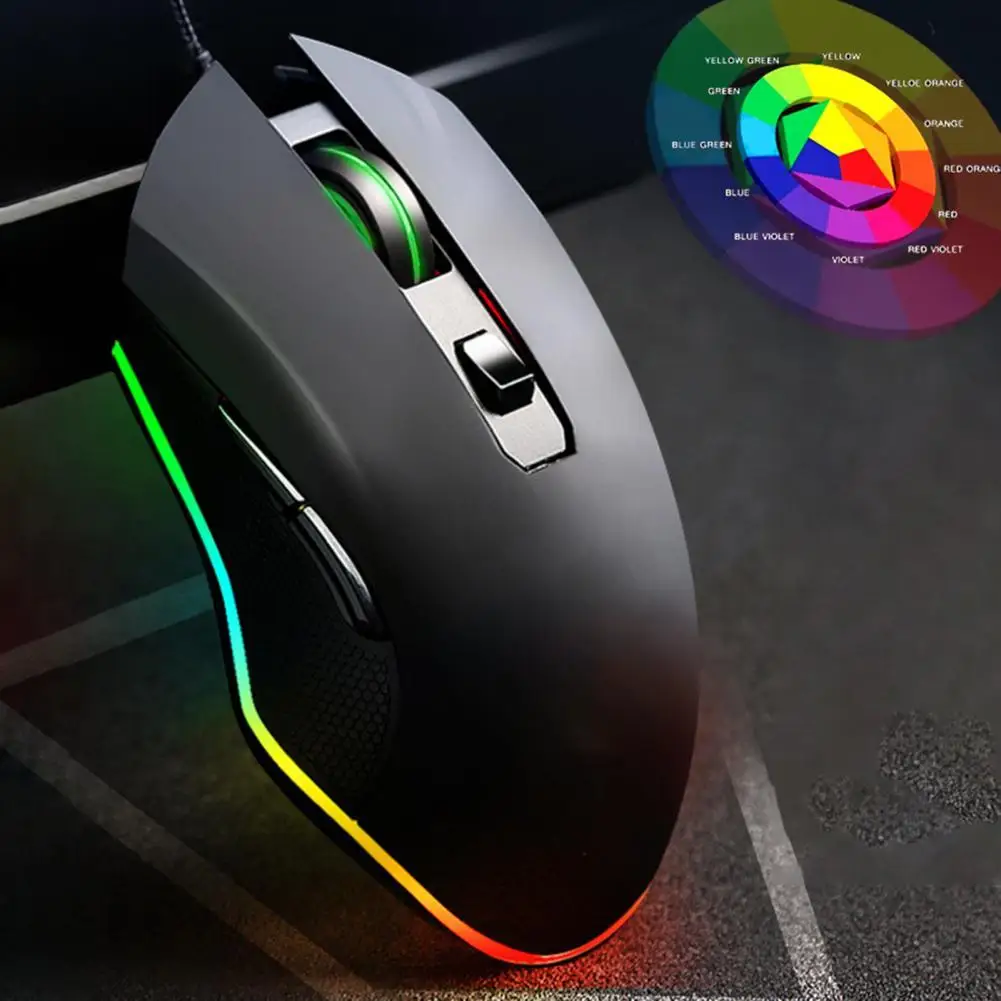 

Проводная игровая мышь V1, 6 кнопок, 3200DPI, бесшумная светодиодная подсветка, USB оптическая эргономичная игровая мышь LOL, геймерская мышь для се...