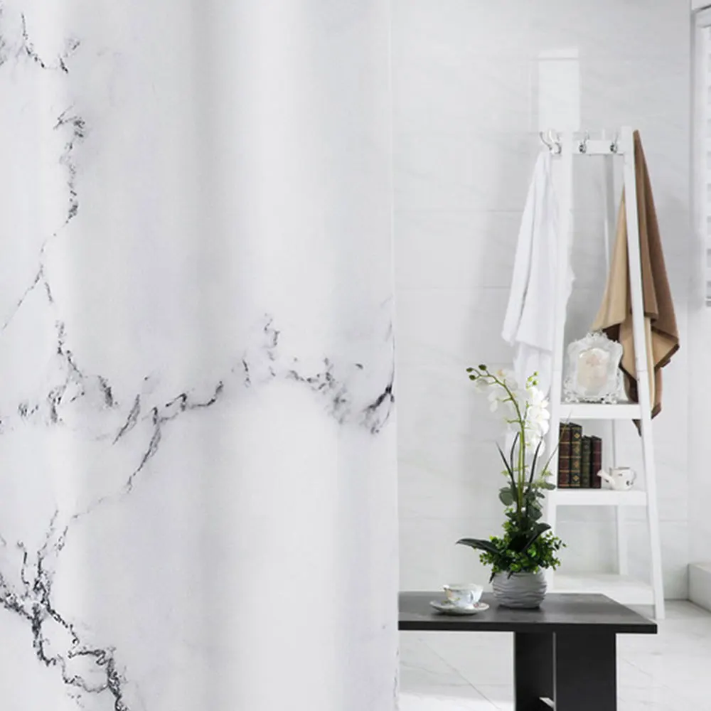 Штора для душа с крючками занавеска из полиэстера мраморным узором