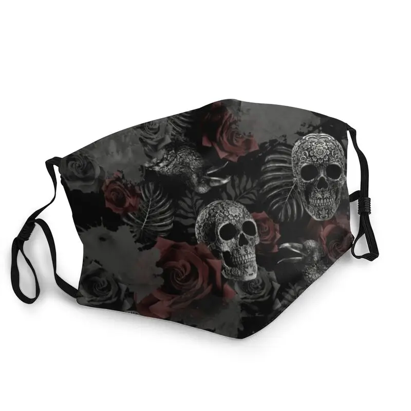 

Skull Flowers Non-Disposable Face Mask Unisex Adult Halloween Rose Floral Dustproof Protection Cover Respirator Mouth-Muffle