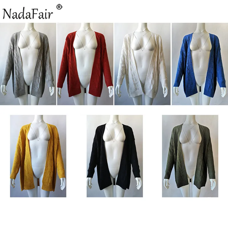 Женский вязаный кардиган Nadafair зимний однотонный Повседневный Кардиган большого