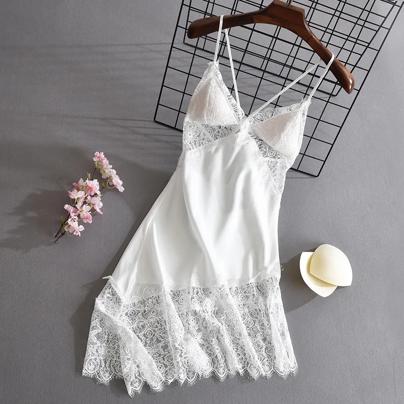 

Spaghetti Strap Nightwear Women Nightgown Summer Lace Sleep Dress Sleeveless Sleepwear Perspective Nightdress Sexy Lingerie