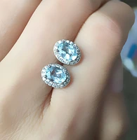 100 natural aquamarine stud earrings for woman 5mm7mm aquamarine silver earrings 925 silver aquamarine jewelry