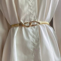 fashion metal non porous womens thin belt elastic rise and shrink gold silver strap all match dress shirt accessory waistband