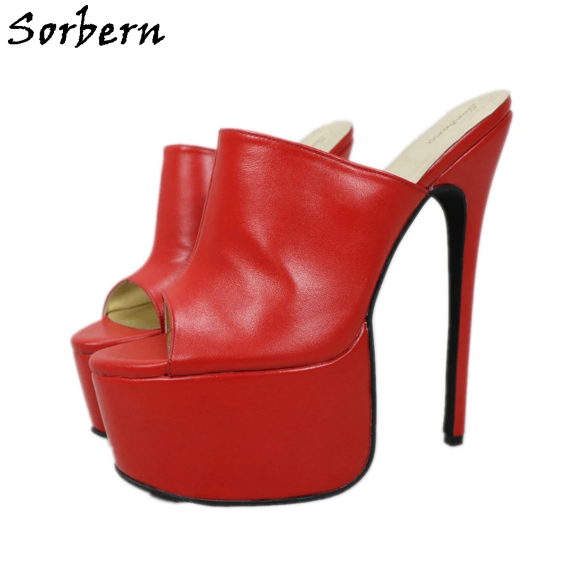 

Sorbern Spike High Heel Women Sandals Open Toe Slip On Summer Shoes Sliders Platform Stilettos Custom Colors 16Cm/18Cm/20Cm