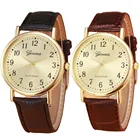 Часы наручные для мужчин и женщин, аналоговые кварцевые, с кожаным ремешком, в стиле ретро