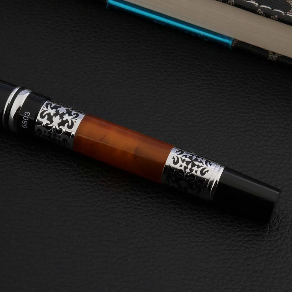 luxury High quality brand Yong Sheng Fountain Pen black Metal Acrylic classic with silver Medium Nib gift calligraphy ink pens | Канцтовары