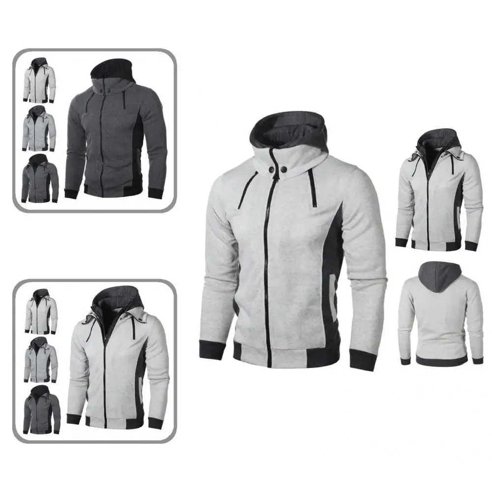 

Men Jacket Contrast Colors Stylish Cardigan Wear Resistant Spring Hoodie